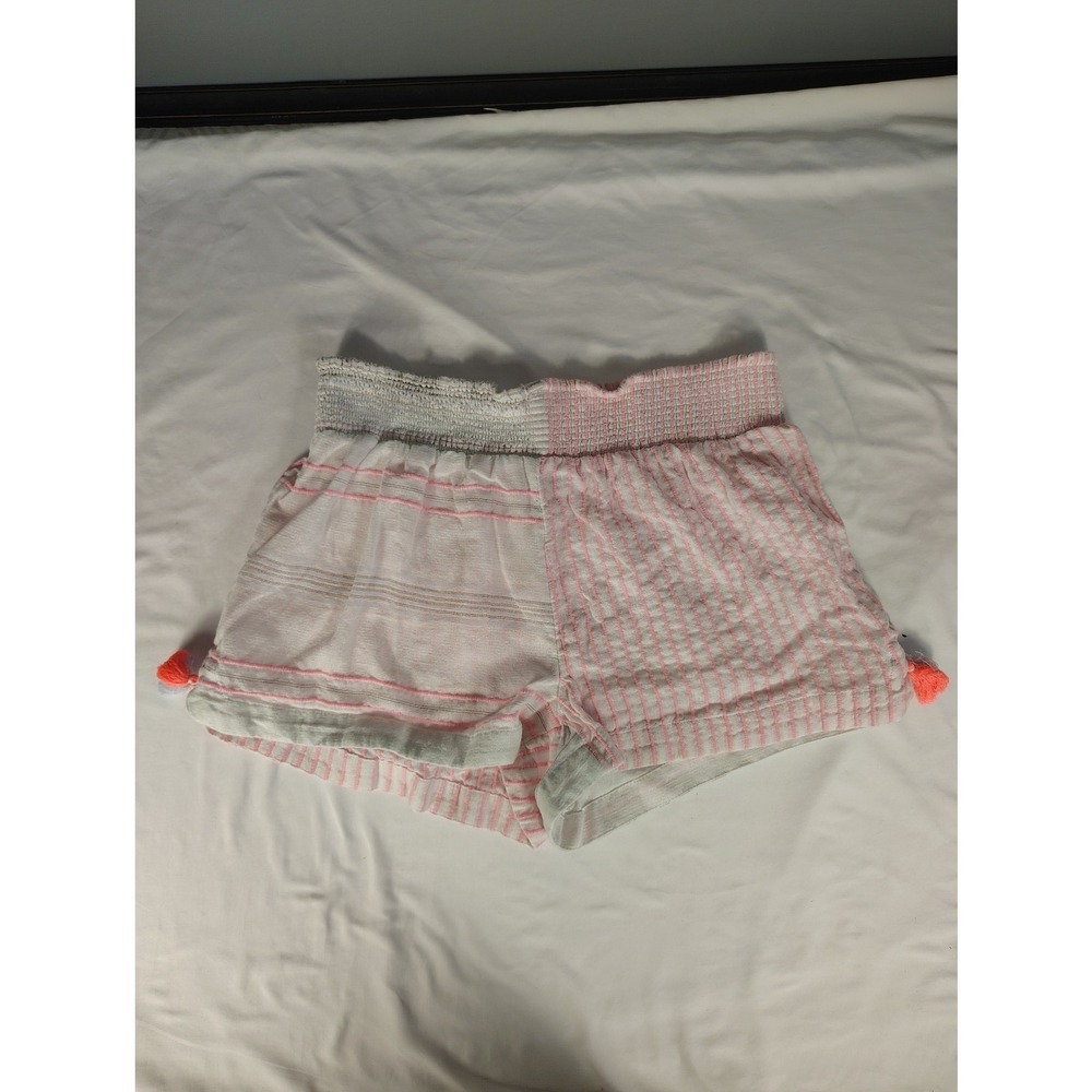Vineyard Vines Pink White Striped Smocked Waist Gauze Tassel Shorts Womens Large